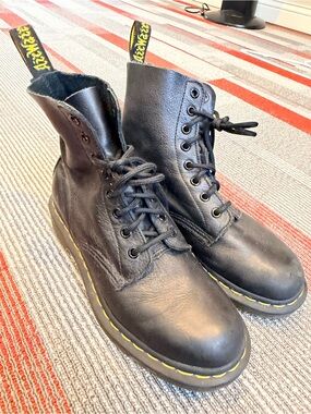 Dr. Martens Airwair Leather Lace-Up Boots with Yellow Stitching